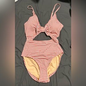 NWT Pink Lily gingham pink and white one piece swim suit